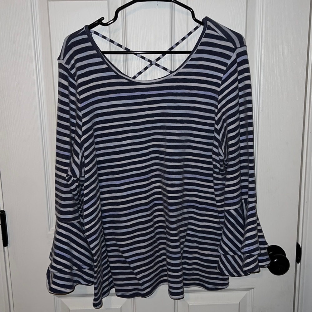 Lane Bryant Top Blue Stripes with Flared Sleeves